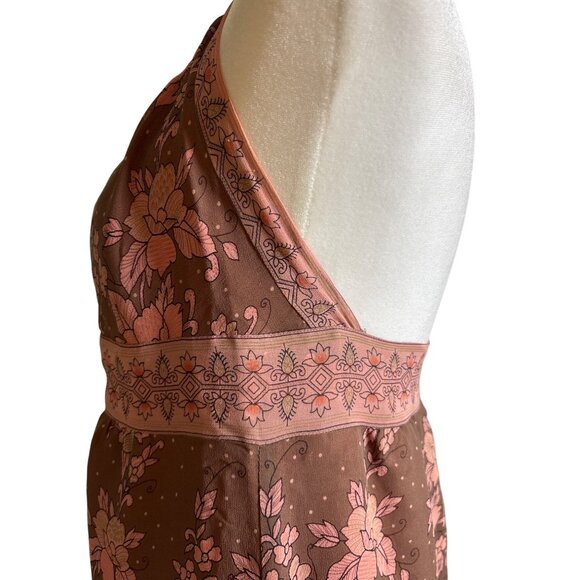 Anna Sui Halter Dress Size 8 100% Silk‎ Maxi Lined Floral Print Neutral Bergdorf - Picture 9 of 13